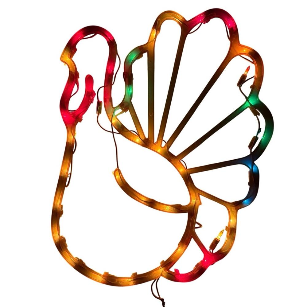 Vintage Thanksgiving Turkey Window Light Decoration Multicolor 14” x 8”